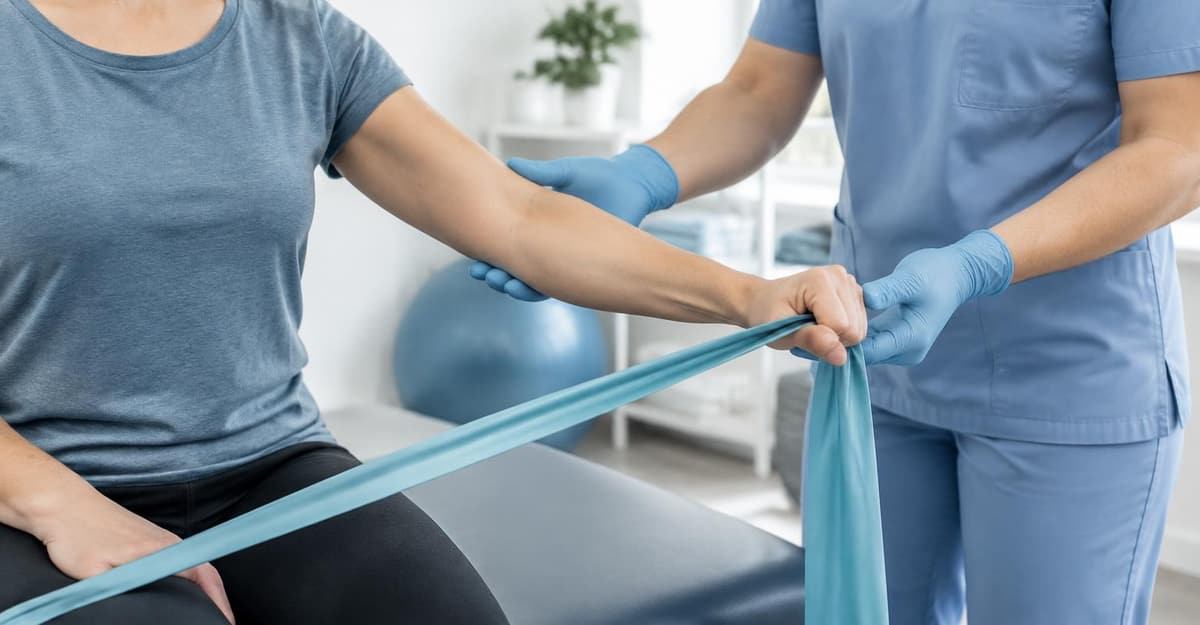 Pessoa em sessão de fisioterapia durante recuperação